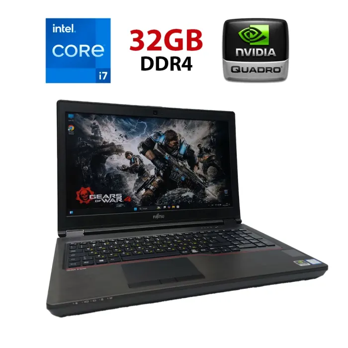 Мобільна робоча станція Fujitsu Celsius H780 / 15.6" (1920x1080) IPS / Intel Core i7-8750H (6 (12) ядер по 2.2 - 4.1 GHz) / 32 GB DDR4 / 512 GB SSD / nVidia Quadro P600, 4 GB GDDR5, 128-bit / WebCam / Windows 11 Pro б/в - зображення 1