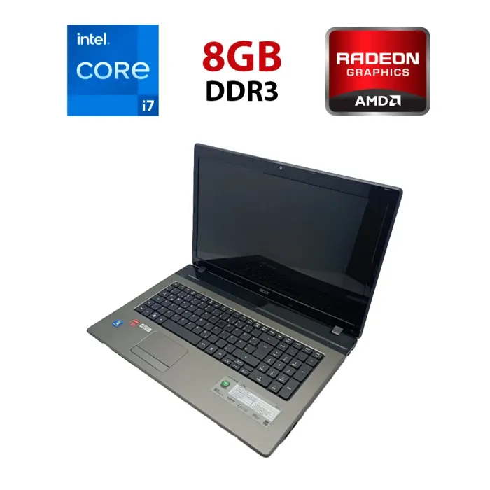 Ноутбук Acer Aspire 7750G / 17.3" (1600x900) TN / Intel Core i7-2630QM (4 (8) ядра по 2.0 - 2.9 GHz) / 8 GB DDR3 / 120 GB SSD / AMD Radeon HD 7670M, 2 GB DDR3, 128-bit / WebCam б/в - зображення 1