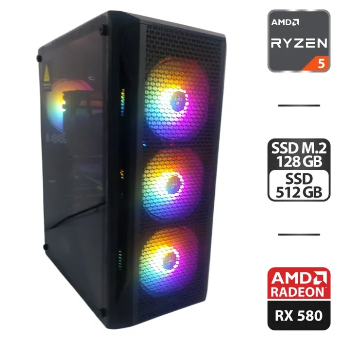Ігровий ПК 1stPlayer X5 Firebase Tower / AMD Ryzen 5 3600 (6 (12) ядер по 3.6 - 4.2 GHz) / 16 GB DDR4 / 128 GB SSD M.2 + 512 GB SSD / AMD Radeon RX 580, 8 GB GDDR5, 256-bit / 500W б/в - зображення 1