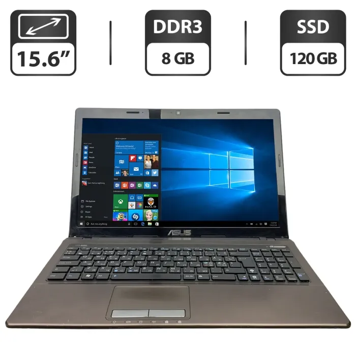 Ноутбук Б-клас Asus X53E / 15.6" (1366x768) TN / Intel Core i5-2520M (2 (4) ядра по 2.5 - 3.2 GHz) / 8 GB DDR3 / 120 GB SSD / Intel HD Graphics 3000 / WebCam / DVD-ROM / Без АКБ б/в - зображення 1