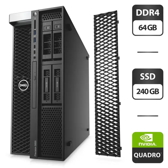 Робоча станція Dell Precision 5820 Tower / Intel Xeon W-2145 (8 (16) ядер по 3.7 - 4.5 GHz) / 64 GB DDR4 / 240 GB SSD / nVidia Quadro P2000, 5 GB GDDR5, 160-bit / DVD-ROM б/в - зображення 1
