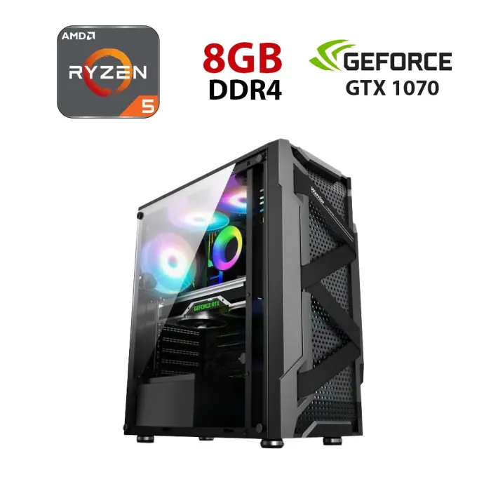 Ігровий ПК Forsage Warrior-B Tower / AMD Ryzen 5 5500 (6 (12) ядер по 3,6 - 4,2 ГГц) / 8 ГБ DDR4 / 480 ГБ SSD / nVidia GeForce GTX 1070, 8 ГБ GDDR5, 256-біт - зображення 1