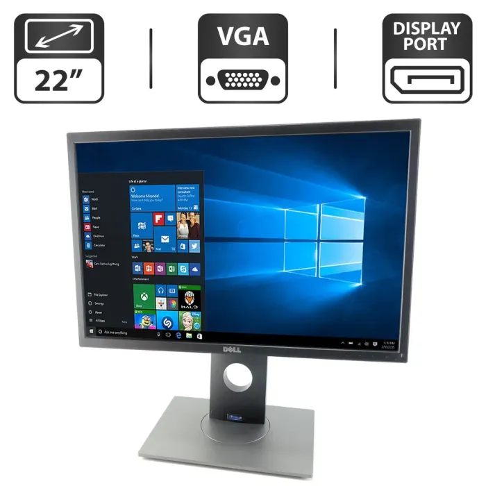 Монітор Dell P2217/22" (1680x1050) TN/VGA, HDMI, DP, USB-Hub/VESA 100x100 + Кабель живлення б/в - зображення 1