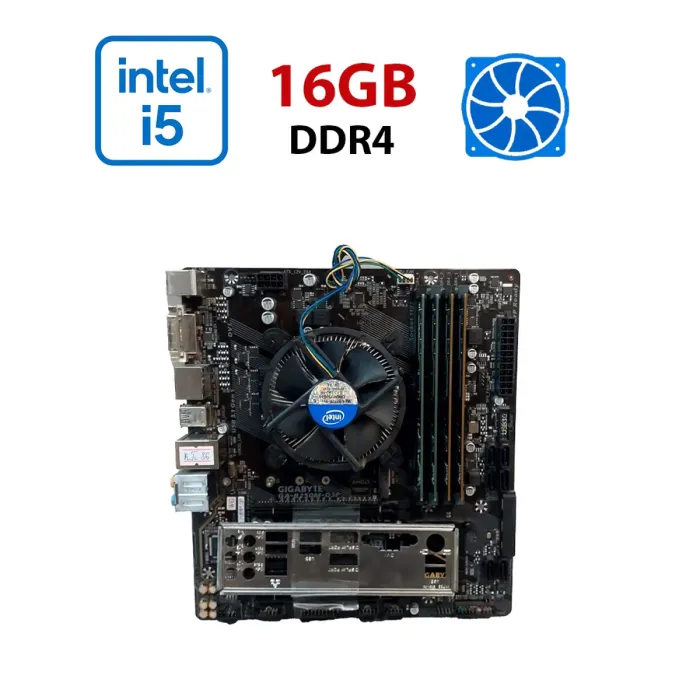 Комплект: Материнська плата Gigabyte GA-B250M-D3P / Intel Core i5-7400 (4 ядра по 3.0 - 3.5 GHz) / 16 GB DDR4 / Intel HD Graphics 2500 / Socket LGA1155 / Кулер б/в - зображення 1
