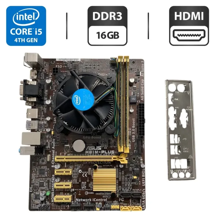 Комплект: Материнська плата Asus H81M-Plus / Intel Core i5-4570 (4 ядра по 3.2 - 3.6 GHz) / 16 GB DDR3 / Socket LGA 1150 / Задня заглушка б/в - зображення 1