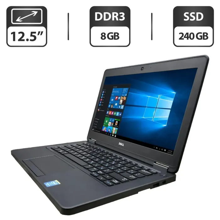 Нетбук Б-клас Dell Latitude E5250 / 12.5" (1366x768) TN / Intel Core i5-5300U (2 (4) ядра по 2.3 - 2.9 GHz) / 8 GB DDR3 / 240 GB SSD / Intel HD Graphics 5500 / WebCam б/в - зображення 1