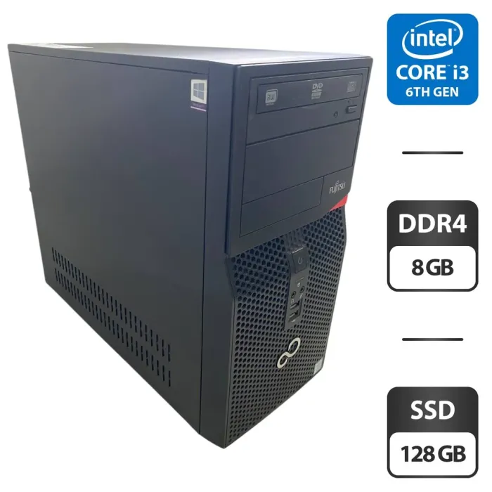 Комп'ютер Fujitsu Esprimo P556 E85 Tower / Intel Core i3-6100 (2 (4) ядра по 3.7 GHz) / 8 GB DDR4 / 128 GB SSD / Intel HD Graphics 530 / DVD-ROM б/в - зображення 1