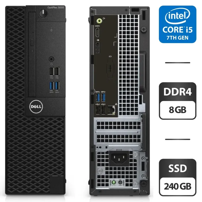Комп'ютер Dell OptiPlex 3050 SFF / Intel Core i5-7500 (4 ядра по 3.4 - 3.8 GHz) / 8 GB DDR4 / 240 GB SSD / Intel HD Graphics 630 / DVD-ROM б/в - зображення 1