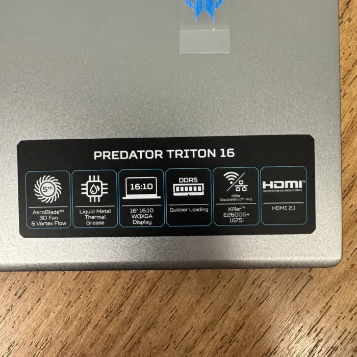 Ігровий ультрабук Acer Predator Triton PT16-51 / 16" (2560x1600) IPS / Intel Core i7-13700H (14 (20) ядер по 2.4 - 5.0 GHz) / 16 GB DDR5 / 1000 GB SSD / nVidia GeForce RTX 4070, 8 GB GDDR6, 128-bit / WebCam б/в - зображення 9