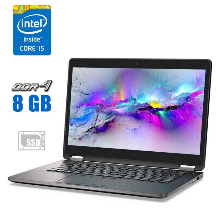 Ультрабук Dell Latitude E7470 / 14" (1920x1080) IPS / Intel Core i5-6200U (2 (4) ядра по 2.3 - 2.8 GHz) / 8 GB DDR4 / 120 GB SSD / Intel HD Graphics 520 / WebCam б/в - зображення 1