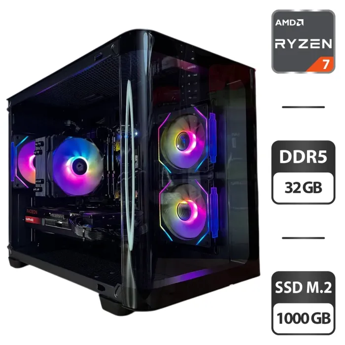 Збірка на замовлення: ігровий ПК AeroCool P300C-G-BK-v1 Black Tower / AMD Ryzen 7 7700 (8 (16) ядер по 3,8 - 5,3 ГГц) / 32 ГБ DDR5 / 1000 ГБ SSD M.2 / AMD Radeon RX 7800 XT, 16 GB GDDR6, 256-bit / 850W - зображення 1