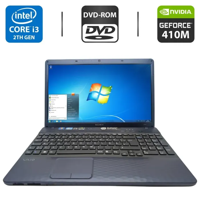 Ноутбук Sony VPC EH2M1E / 15.6" (1366x768) TN / Intel Core i3-2330M (2 (4) ядра по 2.2 GHz) / 6 GB DDR3 / 640 GB HDD / nVidia GeForce 410M, 1 GB GDDR3, 64-bit / WebCam / DVD-ROM б/в - зображення 1