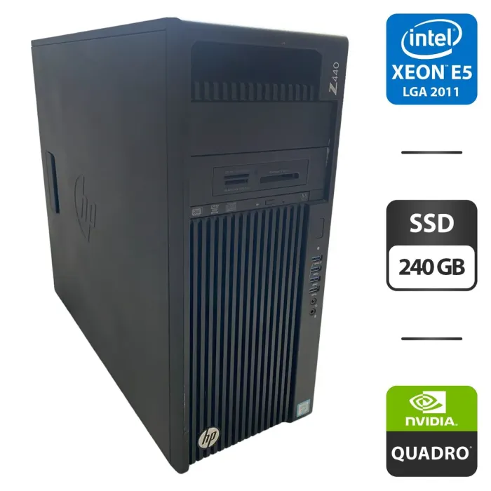 Робоча станція HP Z440 Workstation Tower / Intel Xeon E5-2683 v3 (14 (28) ядер по 2.0 - 3.0 GHz) / 32 GB DDR4 / 240 GB SSD / nVidia Quadro K4000, 3 GB GDDR5, 192-bit / DVD-ROM / DisplayPort б/в - зображення 1