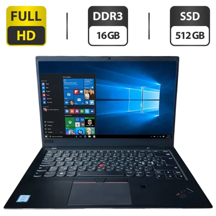 Ультрабук Б-клас Lenovo ThinkPad X1 Carbon 6th Gen / 14" (1920x1080) TN / Intel Core i7-8550U (4 (8) ядра по 1.8 - 4.0 GHz) / 16 GB DDR3 / 512 GB SSD / Intel UHD Graphics 620 / WebCam б/в - зображення 1