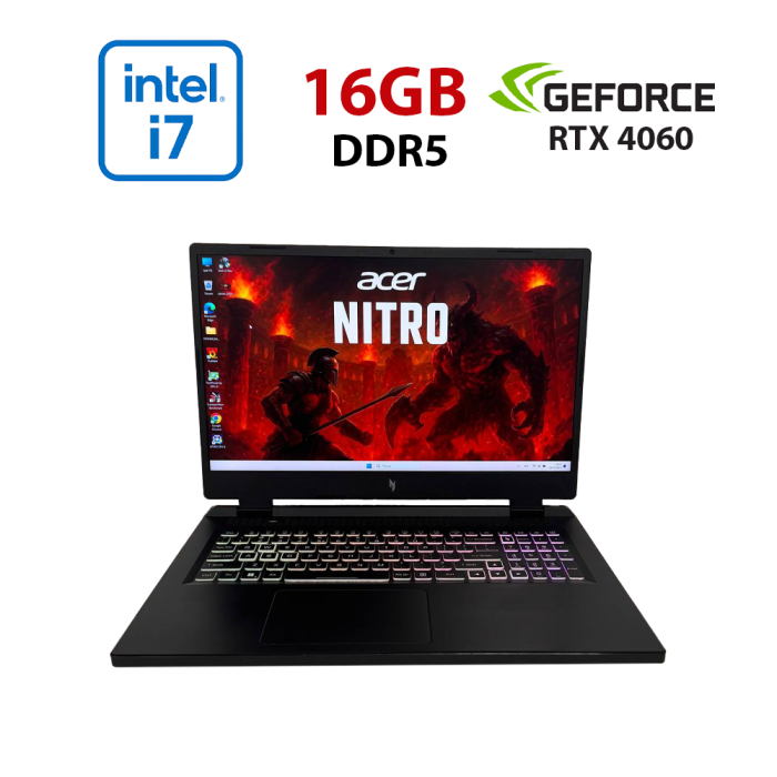 Ігровий ноутбук Б-класу Acer Nitro 17 AN17-51 / 17,3" (2560x1440) IPS / Intel Core i7-13700H (14 (20) ядер по 3,7 - 5,0 ГГц) / 16 ГБ DDR5 / 1000 ГБ SSD NVMe / nVidia GeForce RTX 4060, 8 ГБ GDDR6, 128-bit / WebCam б/в - изображение 1