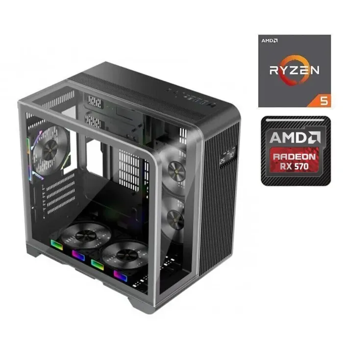 Ігровий ПК 1stPlayer RT5 Black FORSAGE Tower / AMD Ryzen 5 5500 (6 (12) ядер по 3.6 - 4.2 GHz) / 16 GB DDR4 / 512 GB SSD / AMD Radeon RX 570, 8 GB GDDR5, 256-bit б/в - зображення 1