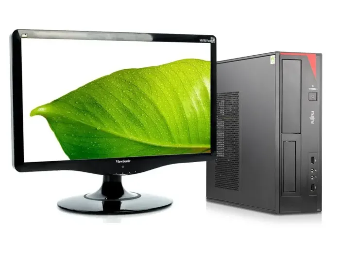 Комплект ПК: Fujitsu Esprimo E420 E85+ SFF / Intel Core i3-4160 (2 (4) ядра по 3.6 GHz) / 8 GB DDR3 / 500 GB HDD / Intel HD Graphics 4400 + Монітор ViewSonic VA1931wa / 19" (1366x768) TN / 1x VGA / VESA 100x100 б/в - зображення 1