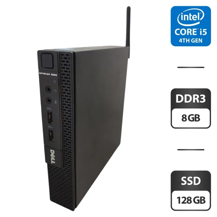 Неттоп Dell OptiPlex 9020 Micro USFF / Intel Core i5-4590T (4 ядра по 2.0 - 3.0 GHz) / 8 GB DDR3 / 128 GB SSD / Intel HD Graphics 4600 / Wi-Fi + Блок живлення б/в - зображення 1