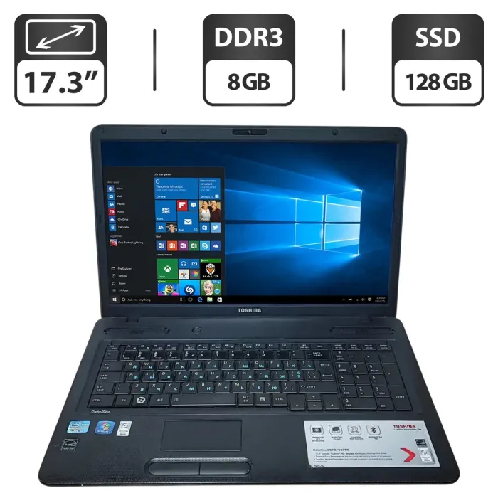 Ноутбук Toshiba Satellite C670-19E / 17.3" (1600x900) TN / Intel Core i5-2450M (2 (4) ядра по 2.5 - 3.1 GHz) / 8 GB DDR3 / 128 GB SSD / Intel HD Graphics 3000 / WebCam / DVD-ROM б/в - зображення 1