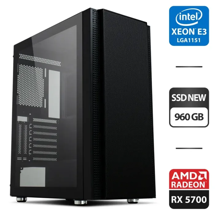 Ігровий ПК Vinga Tomcat Tower NEW / Intel Xeon E3-1240 v5 (аналог Intel Core i7-6700) (4 (8) ядра по 3.5 - 3.9 GHz) / 16 GB DDR4 NEW / 960 GB SSD NEW / AMD Radeon RX 5700, 8 GB GDDR6, 256-bit / 1350W б/в - зображення 1