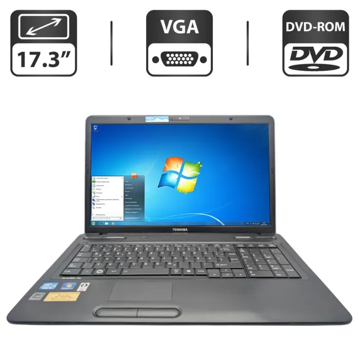 Ноутбук Toshiba Satellite Pro L770 / 17.3" (1600x900) TN / Intel Core i3-2330M (2 (4) ядра по 2.2 GHz) / 6 GB DDR3 / 500 GB HDD / Intel HD Graphics 3000 / WebCam / DVD-ROM б/в - зображення 1