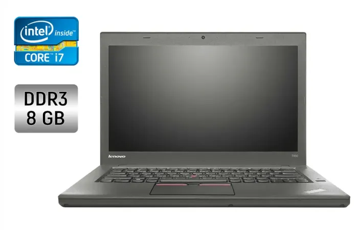 Ультрабук Lenovo ThinkPad T450s / 14" (1920x1080) IPS / Intel Core i7-5600U (2 (4) ядра по 2.6 - 3.2 GHz) / 8 GB DDR3 / 240 GB SSD / Intel HD Graphics 5500 / WebCam / Fingerprint / Windows 10 б/в - зображення 1