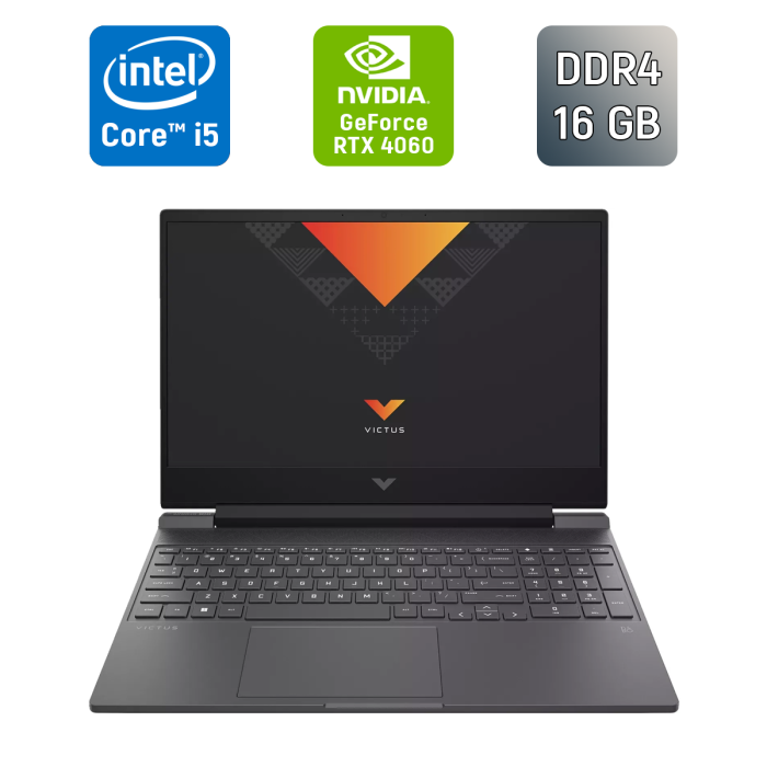 Ігровий ноутбук HP Victus 15-fa1058ng / 15,6" (1920x1080) IPS / Intel Core i5-12500H (12 (16) ядер по 3,3 - 4,5 ГГц) / 16 ГБ DDR4 / 512 ГБ SSD / nVidia GeForce RTX 4060, 8 ГБ GDDR6, 192-біт / Веб-камера / HDMI б/в - зображення 1