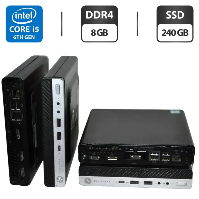 Неттоп Б-клас HP EliteDesk 800 G3 Desktop Mini USFF / Intel Core i5-6500T (4 ядра по 2.5 - 3.1 GHz) / 8 GB DDR4 / 240 GB SSD / Intel UHD Graphics 630 / DisplayPort / Windows 11 Pro / Блок живлення б/в - зображення 1