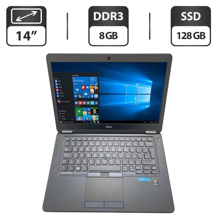 Ультрабук Dell Latitude E7450 / 14" (1366x768) TN / Intel Core i3-5010U (2 (4) ядра по 2.1 GHz) / 8 GB DDR3 / 128 GB SSD / Intel HD Graphics 5500 / WebCam б/в - зображення 1