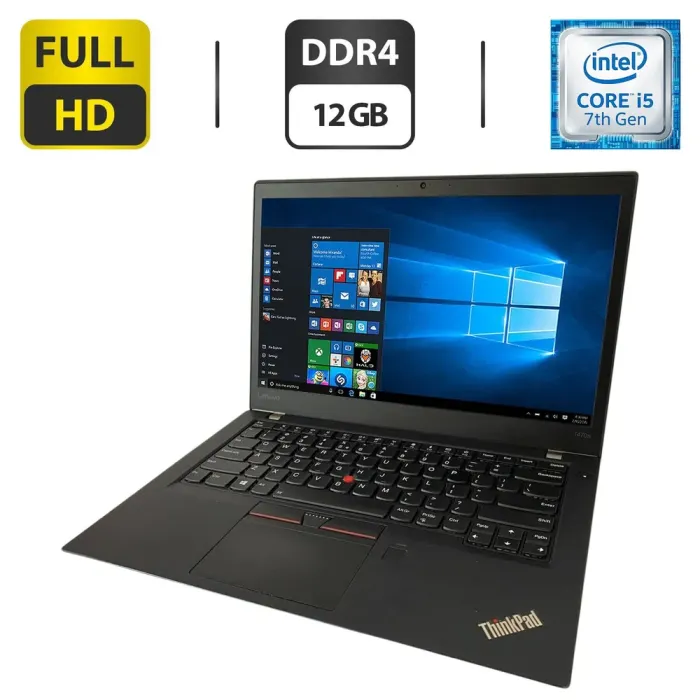 Ультрабук Б-клас Lenovo ThinkPad T470s / 14" (1920x1080) IPS / Intel Core i5-7200U (2 (4) ядра по 2.5 - 3.1 GHz) / 12 GB DDR4 / 180 GB SSD / Intel HD Graphics 620 / WebCam б/в - зображення 1