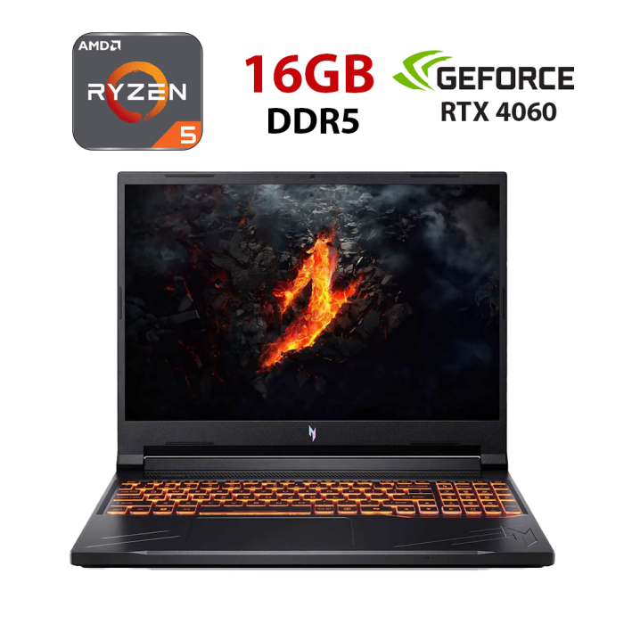 Ігровий ноутбук Б-класу Acer Nitro V16 ANV16-41 / 16" (1920x1200) IPS / AMD Ryzen 5 8645HS (6 (12) ядер по 4,3 - 5,0 ГГц) / 16 ГБ DDR5 / 512 ГБ SSD / nVidia GeForce RTX 4060, 8 ГБ GDDR6, 128-біт / WebCam б/в - изображение 1