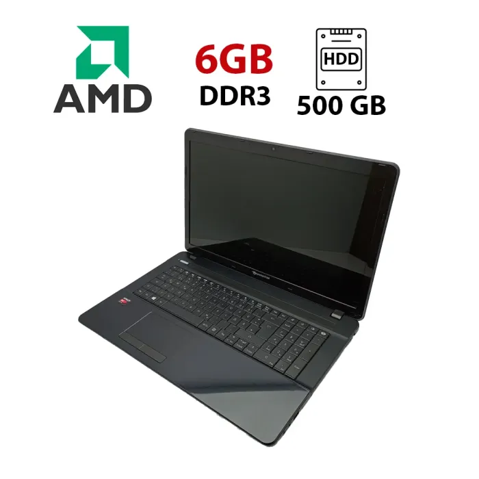 Ноутбук Acer Packard LE69 / 17.3" (1600x900) TN / AMD A4-5000 (4 ядра по 1.5 GHz) / 8 GB DDR3 / 500 GB HDD / AMD Radeon HD 8330 / WebCam б/в - зображення 1