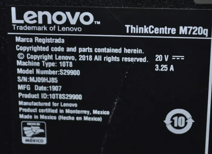 Неттоп Lenovo ThinkCentre M720q Tiny USFF / Intel Core i5-8400T (6 ядер по 1.7 - 3.3 GHz) / 16 GB DDR4 / 256 GB SSD / Intel UHD Graphics 630 / Wi-Fi б/в - зображення 8