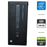 Комп'ютер HP EliteDesk 800 G2 Tower / Intel Core i7-6700 (4 (8) ядра по 3,4 - 4,0 ГГц) / 16 ГБ DDR4 / 240 ГБ SSD / nVidia GeForce GT 740, 4 ГБ GDDR3, 128-біт / DVD-ROM / Windows 11 Pro  б/в