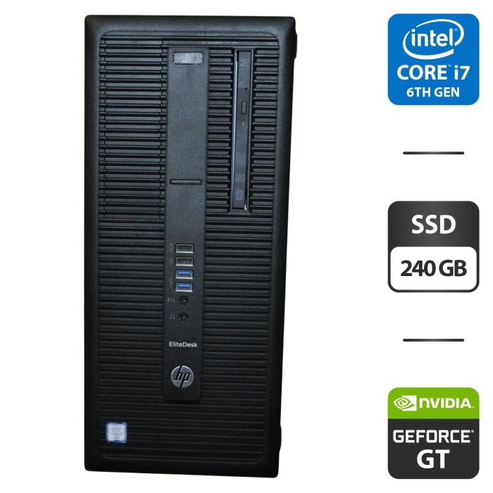 Комп'ютер HP EliteDesk 800 G2 Tower / Intel Core i7-6700 (4 (8) ядра по 3,4 - 4,0 ГГц) / 16 ГБ DDR4 / 240 ГБ SSD / nVidia GeForce GT 740, 4 ГБ GDDR3, 128-біт / DVD-ROM / Windows 11 Pro  б/в - зображення 1