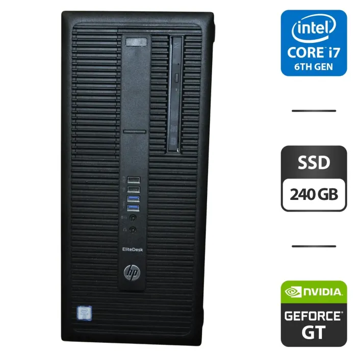 Комп'ютер HP EliteDesk 800 G2 Tower / Intel Core i7-6700 (4 (8) ядра по 3,4 - 4,0 ГГц) / 16 ГБ DDR4 / 240 ГБ SSD / nVidia GeForce GT 740, 4 ГБ GDDR3, 128-біт / DVD-ROM / Windows 11 Pro  б/в - зображення 1