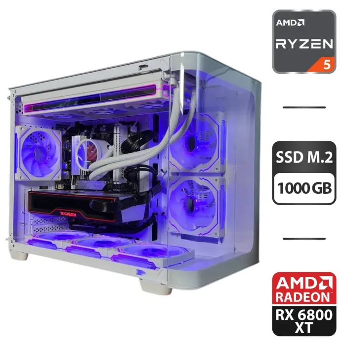 Збірка під замовлення: ігровий ПК AeroCool P300C-G-WT-v1 Tower / AMD Ryzen 5 7500F (6 (12) ядер по 3.7 - 5.0 GHz) / 32 GB DDR5 / 1000 GB SSD M.2 / AMD Radeon RX 6800 XT, 16 GB GDDR6, 256-bit / 750W б/в - зображення 1
