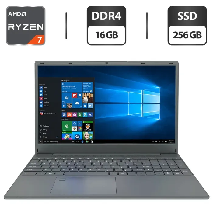 Ультрабук Gatewey GWNR 71539-BK / 15.6" (1920x1080) IPS / AMD Ryzen 7 3700U (4 (8) ядра по 2.3 - 4.0 GHz) / 16 GB DDR4 / 256 GB SSD / AMD Radeon RX Vega 10 Graphics / WebCam б/в - зображення 1