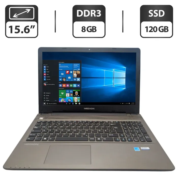 Ноутбук Medion Akoya E6422 / 15.6" (1366x768) TN / Intel Core i5-6200U (2 (4) ядра по 2.3 - 2.8 GHz) / 8 GB DDR3 / 120 GB SSD / Intel HD Graphics 520 / WebCam б/в - зображення 1