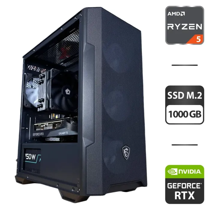 Збірка під замовлення: комп'ютер MSI MAG Forge M100R Black Tower / AMD Ryzen 5 7500F (6 (12) ядер по 3.7 - 5.0 GHz) / 32 GB DDR5 / 1000 GB SSD M.2 / nVidia GeForce RTX 3070, 8 GB GDDR6, 256-bit / 750W б/в - зображення 1