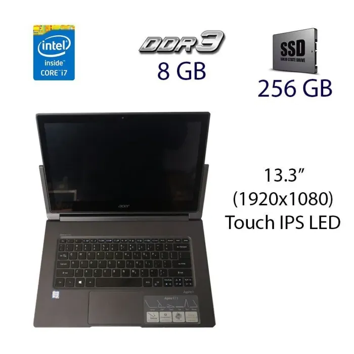Ноутбук Acer Aspire R / 13.3" (1920х1080) Touch IPS LED / Intel Core i7-6500U (2 (4) ядра по 2.5 - 3.1 GHz) / 8 GB DDR3 / 256 GB SSD / WebCam б/в - зображення 1