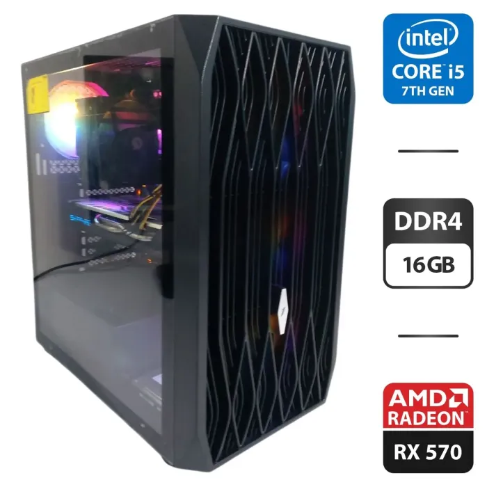 Ігровий ПК 1stPlayer Ariya AY7 Tower / Intel Core i5-7500 (4 ядра по 3,4 - 3,8 ГГц) / 16 ГБ DDR4 / 128 ГБ SSD M.2 + 512 ГБ SSD + 500 ГБ HDD / AMD Radeon RX 570, 8 ГБ GDDR5, 256-біт / 550 Вт б/в - зображення 1