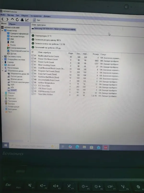 Ноутбук Б-клас Lenovo ThinkPad T450s / 14" (1600x900) TN / Intel Core i5-5200U (2 (4) ядра по 2.2 - 2.7 GHz) / 12 GB DDR3 / 250 GB SSD / Intel HD Graphics 5500 / WebCam б/в - зображення 7