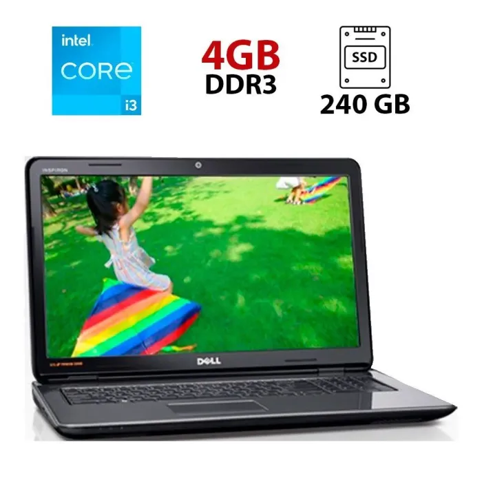 Ноутбук Б-клас Dell Inspiron N7110 / 17.3" (1366x768) TN / Intel Core i3-2310M (2 (4) ядра по 2.1 GHz) / 4 GB DDR3 / 240 GB SSD / Intel HD Graphics 3000 / WebCam б/в - зображення 1