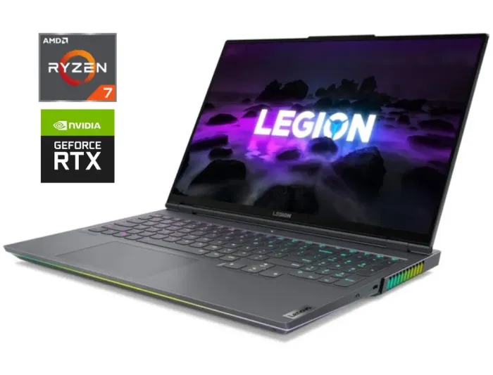 Ігровий ноутбук Lenovo Legion 7 16ACHg6 / 16" (2560x1600) IPS / AMD Ryzen 7 5800H (8 (16) ядер по 3.2 - 4.4 GHz) / 32 GB DDR4 / 1000 GB SSD M.2 / nVidia GeForce RTX 3070, 8 GB GDDR6, 256-bit / WebCam / Win 11 Home б/в - зображення 1