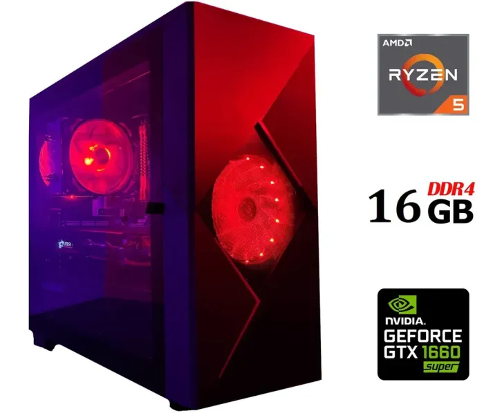Ігровий ПК Tower / AMD Ryzen 5 5500 (6 (12) ядер по 3.6 - 4.2 GHz) / 16 GB DDR4 / 500 GB SSD / nVidia GeForce GTX 1660 Super, 6 GB GDDR6, 192-bit б/в - зображення 1