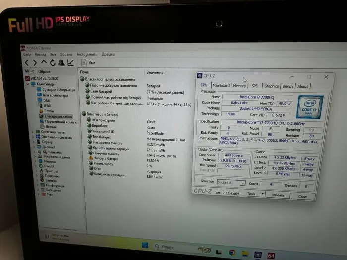 Ігровий ноутбук Б-клас Razer Blade 14 / 14" (1920x1080) IPS / Intel Core i7-7700HQ (4 (8) ядра по 2.8 - 3.8 GHz) / 16 GB DDR4 / 256 GB SSD / nVidia GeForce GTX 1060, 6 GB GDDR5, 192-bit / WebCam / Win 11 Home б/в - зображення 11