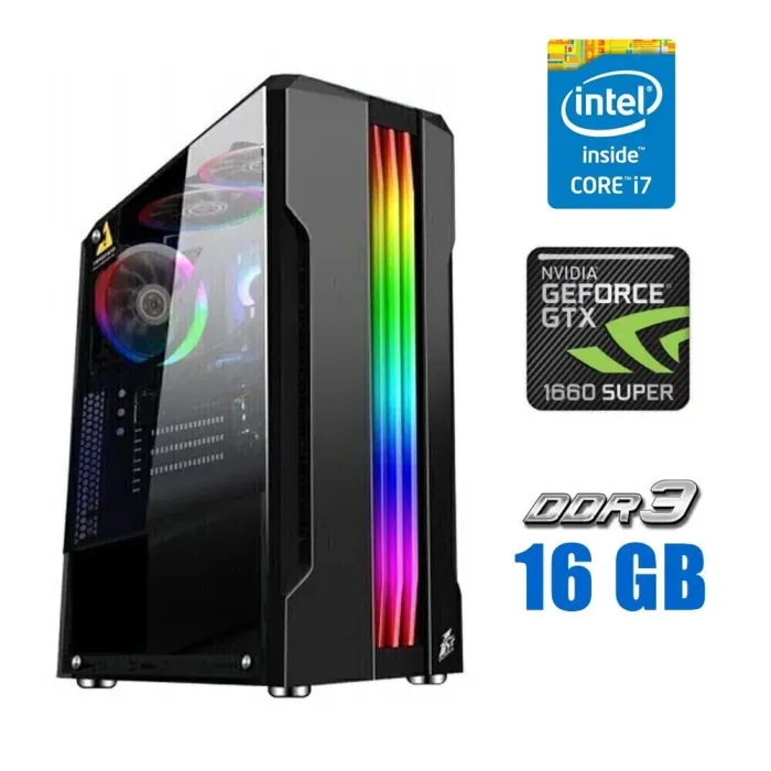 Ігровий ПК Tower NEW / Intel Core i7-2600K (4 (8) ядра по 3.4 - 3.8 GHz) / 16 GB DDR3 NEW / 240 GB SSD NEW / nVidia GeForce GTX 1660 Super, 6 GB GDDR6, 192-bit NEW / 500W NEW б/в - зображення 1