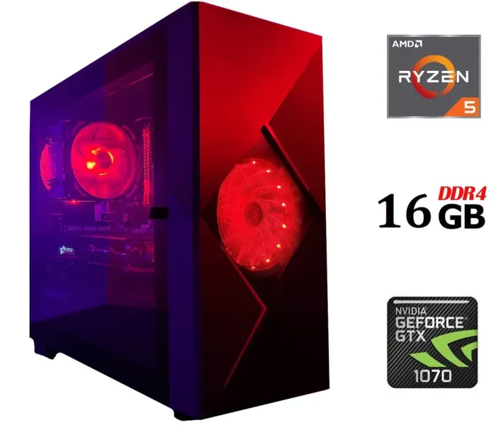 Ігровий ПК Tower / AMD Ryzen 5 5500 (6 (12) ядер по 3.6 - 4.2 GHz) / 16 GB DDR4 / 500 GB SSD / nVidia GeForce GTX 1070, 8 GB GDDR5, 256-bit б/в - зображення 1