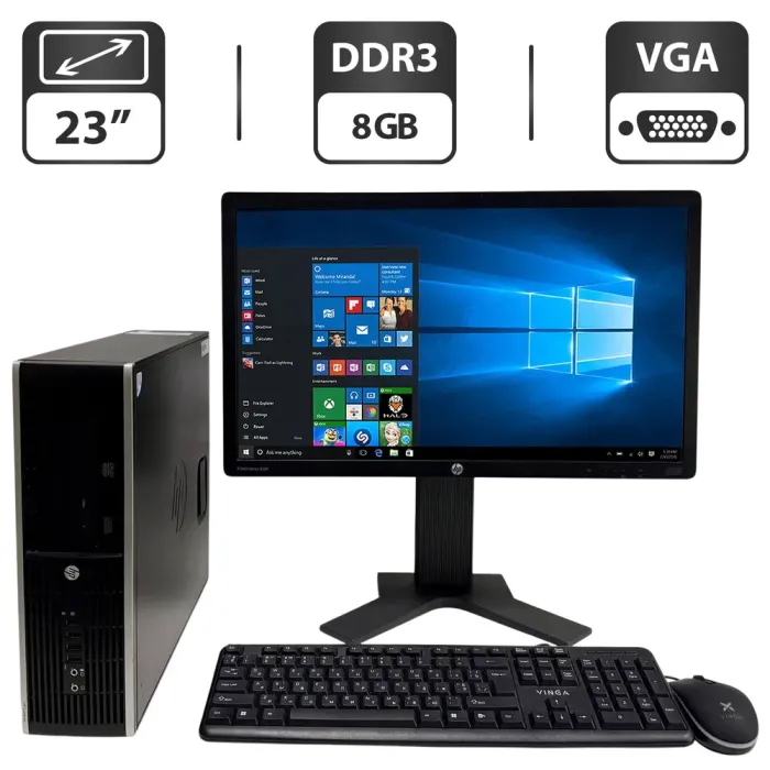 Комплект ПК: HP Compaq Elite 8300 SFF / Intel Xeon E3-1220 v2 (4 ядра по 3.1 - 3.5 GHz) / 8 GB DDR3 / 500 GB HDD / AMD Radeon HD 5450, 512 MB GDDR2, 64-bit + Монітор Б-клас HP EliteDisplay E231 / 23" (1920x1080) TN б/в - зображення 1